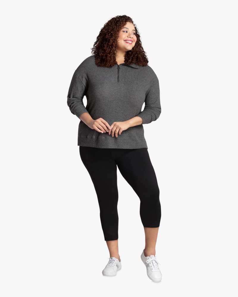 Plus size model with diamond body shape wearing Odelia Brushed-Knit Pullover by B. Curvy | Dia&Co | dia_product_style_image_id:115074